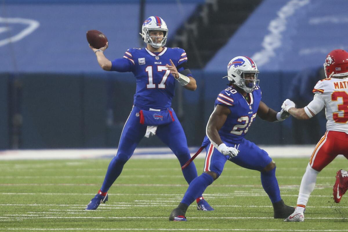 Buffalo Bills quarterback Josh Allen throws a pass against the Chiefs in October.