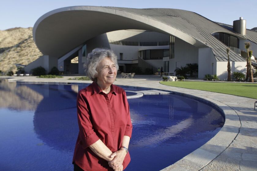 PALM SPRINGS, CA -- APRIL 30, 2019: Architect Helena Arahuete, who worked with the original architect John Lautner, was brought on to restore and reconstruct the Bob Hope house in Palm Springs following Lautner's minimalist vision. At more than 23,000 square feet, the house was built in 1979 into a hillside overlooking the Coachella Valley. (Myung J. Chun / Los Angeles Times)
