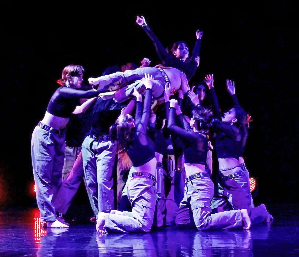 HBAPA's modern dance ensemble in "Misery," choreographed by Trevyn Stephenson, at a rehearsal on Wednesday.