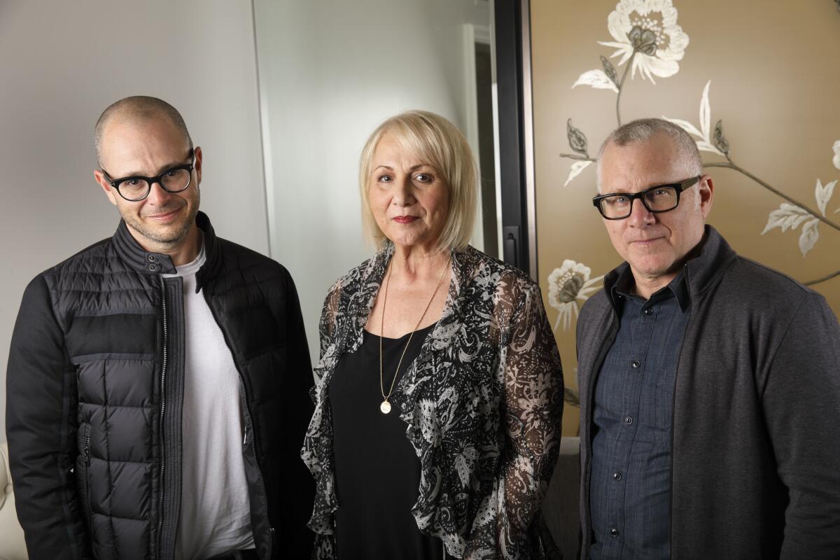 Damon Lindelof, left, Mimi Leder and Tom Perrotta are the producers of the HBO series "The Leftovers."