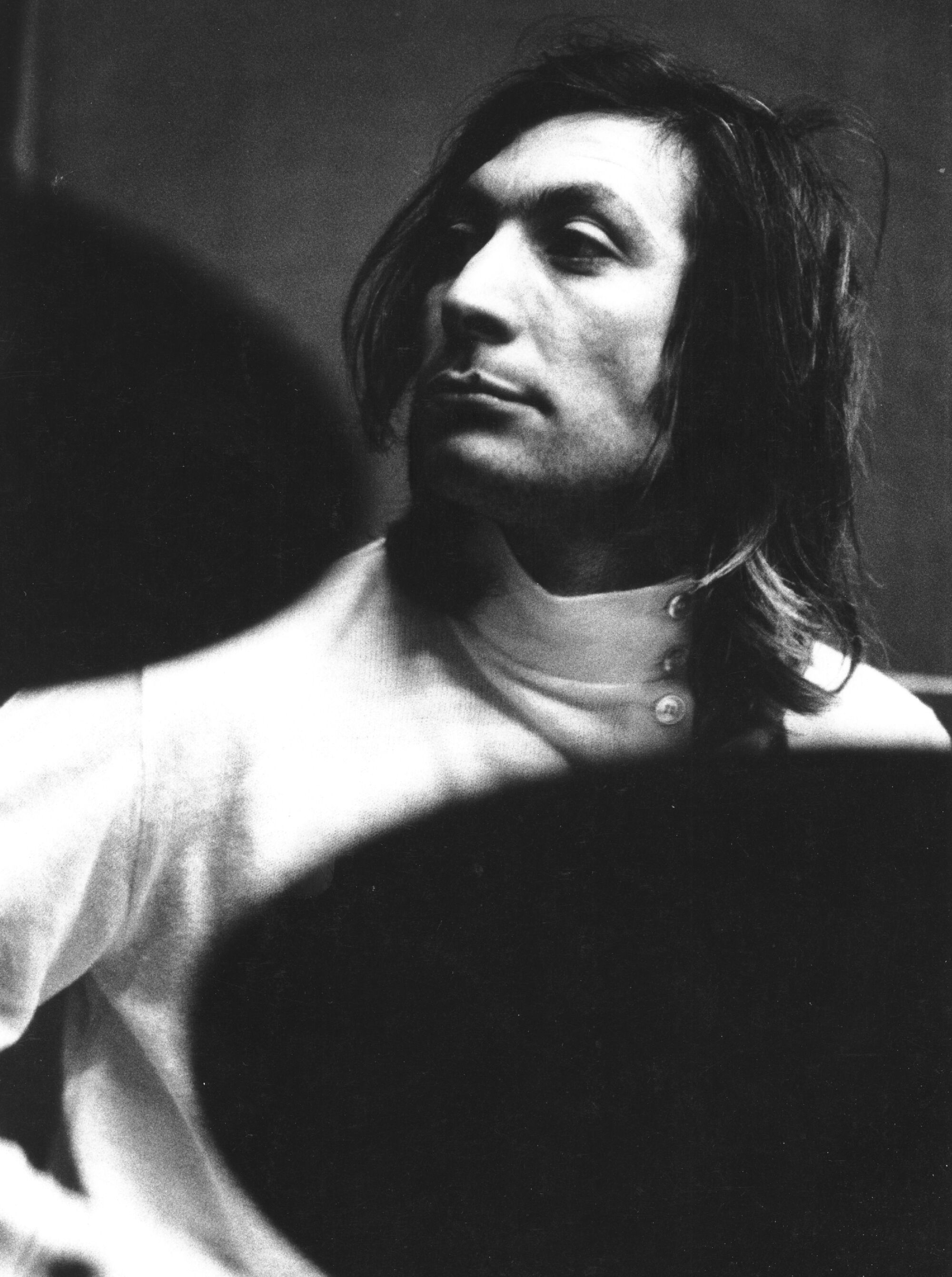 A black-and-white portrait, circa 1968, of Rolling Stones drummer Charlie Watts.