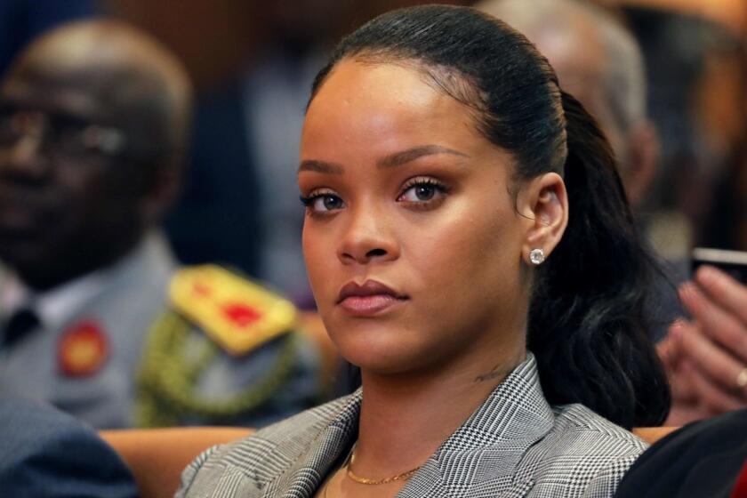 Barbadian singer Rihanna attends the conference "GPE Financing Conference, an Investment in the Future" organised by the Global Partnership for Education in Dakar on February 2, 2018, as part of Macron's visit to Senegal. The French and Senegales presidents are co-hosting a conference organised by the Global Partnership for Education, aimed at pressuring donors to finance the education of a quarter of a billion children worldwide who are currently out of school, while Rihanna is attending as a global ambassador for the organisation. / AFP PHOTO / LUDOVIC MARINLUDOVIC MARIN/AFP/Getty Images ** OUTS - ELSENT, FPG, CM - OUTS * NM, PH, VA if sourced by CT, LA or MoD **