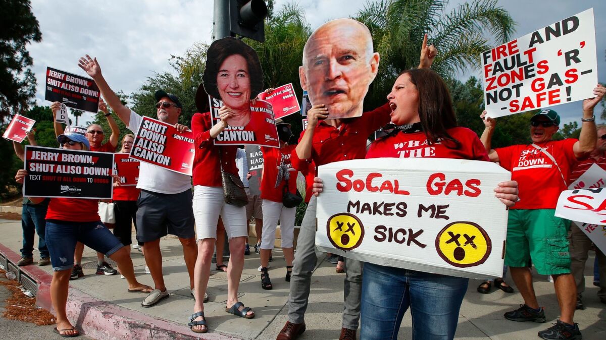 Protesters rally against the reopening of the Aliso Canyon gas facility.