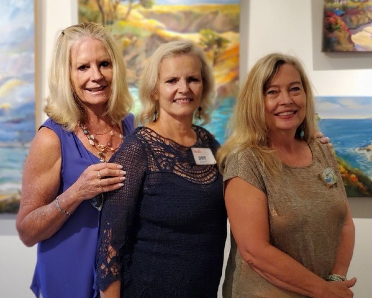 The San Diego Coastal Art Studios Tour is the brainchild of artists, from left, Leah Higgins, Dot Renshaw and Cherry Sweig.