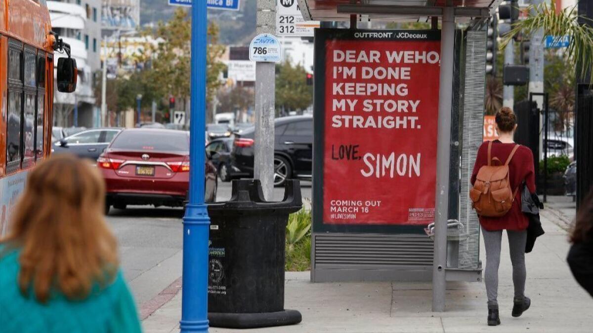 A "Love, Simon" bus stop ad in West Hollywood on March 7.