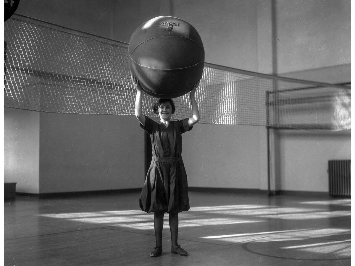 Feb. 16, 1926: Charlotte Young holds a cage ball at the YWCA, Los Angeles, 1926.