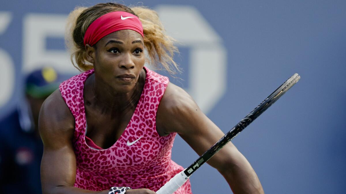 Serena Williams chases down a shot during her semifinal victory over Ekaterina Makarova at the U.S. Open on Friday.