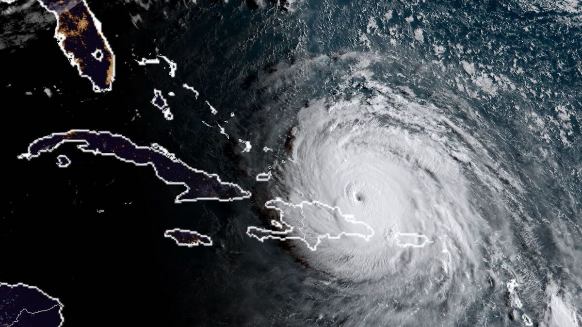 Satellite image shows Hurricane Irma's position on Thursday morning.