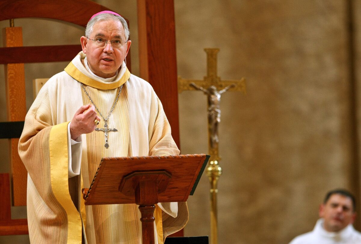 "Integrating technology and understanding the digital 'landscape' is new mission territory for the church," Archbishop Jose Gomez said last week in a prepared statement. Above, Gomez speaks during a Mass in 2013.