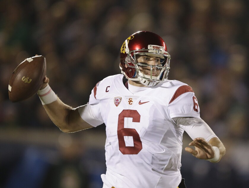 USC quarterback Cody Kessler throws during the first half of a game against Notre Dame on Oct. 17.