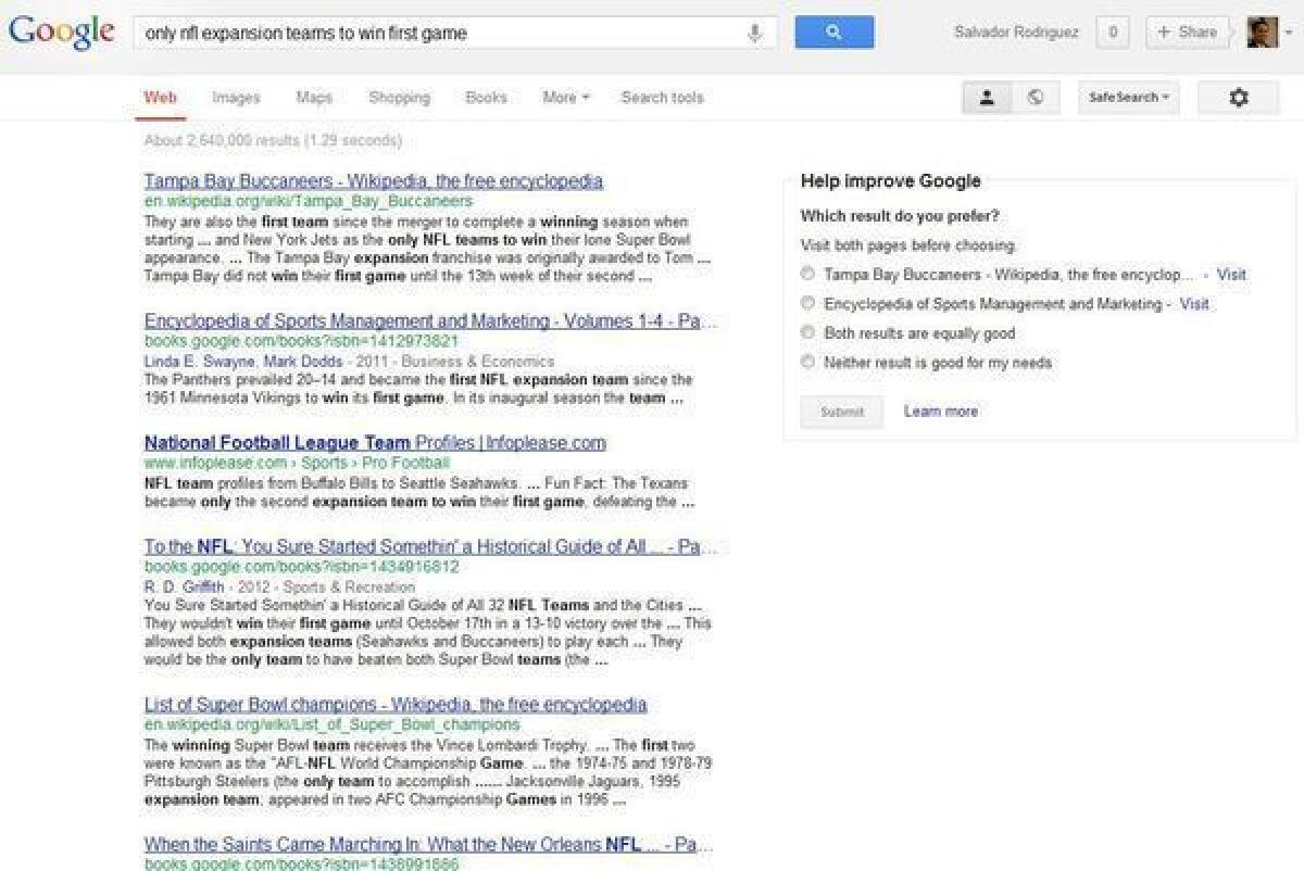 Google is experimenting with asking users questions in order to improve its search results.