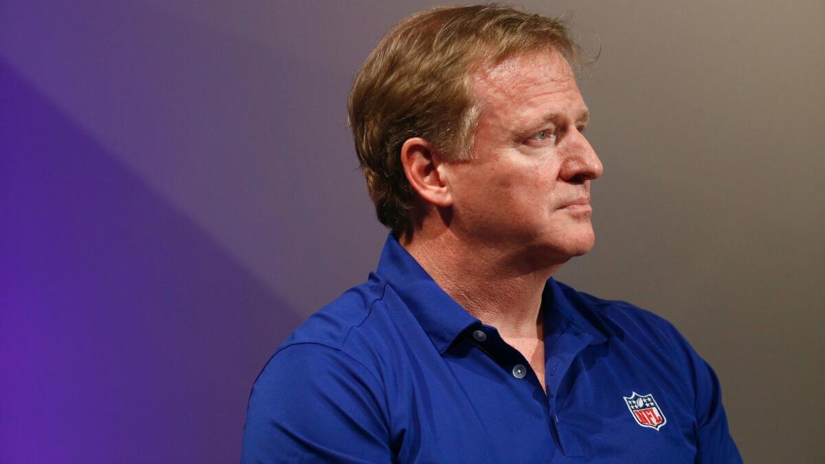 NFL Commissioner Roger Goodell speaks at a forum with Baltimore Ravens fans on July 30.