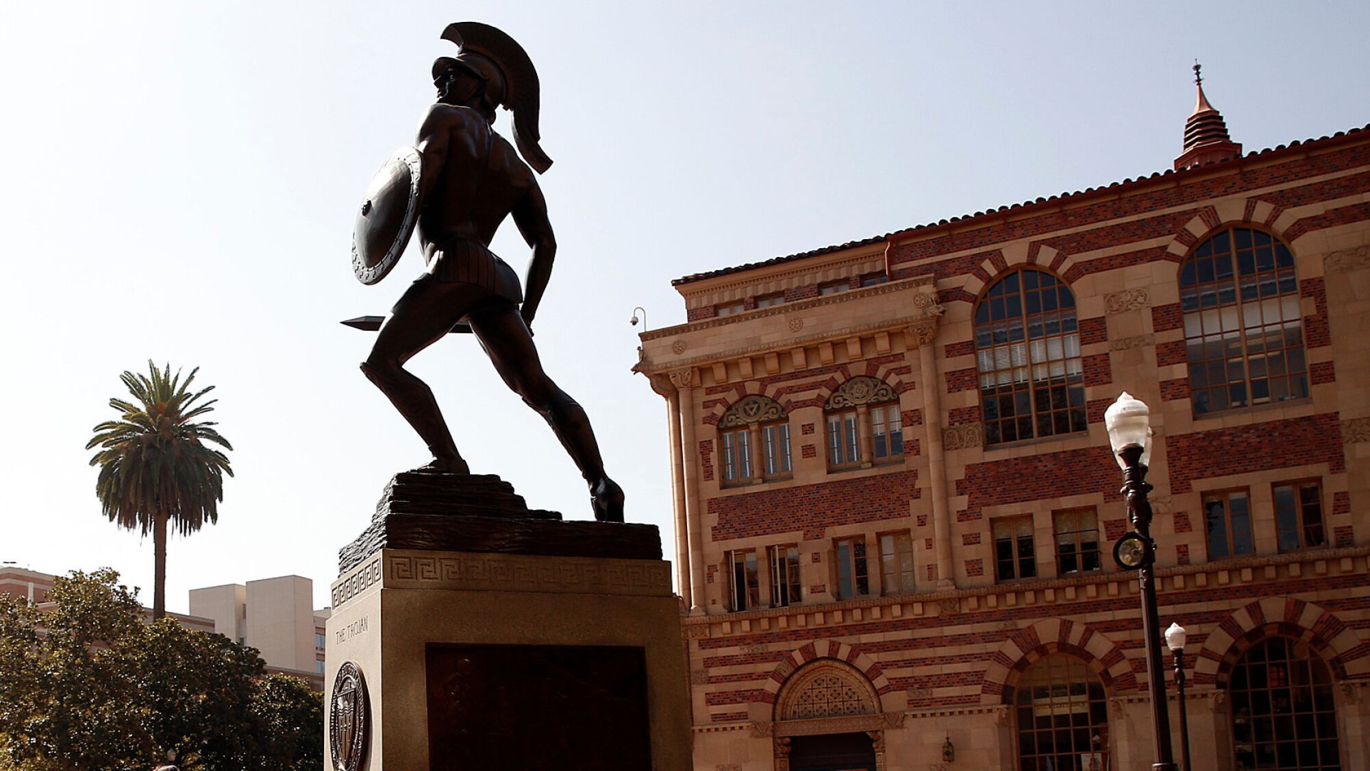The Tommy Trojan statue at the center of the USC campus.
