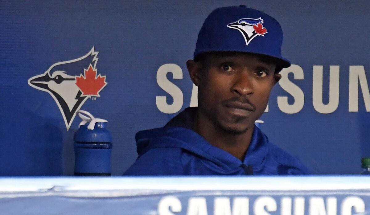 Toronto Blue Jays' Melvin Upton Jr., who recently joined the team, sits on the bench as the Blue Jays played the San Diego Padres on Tuesday.