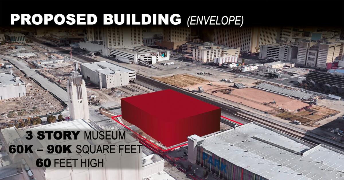 A proposed building plan for the Las Vegas Museum of Art, shown in red, in Symphony Park.