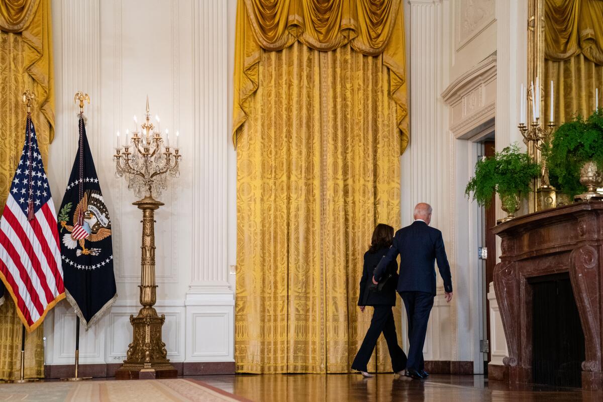 President Biden and Vice President Kamala Harris exit 