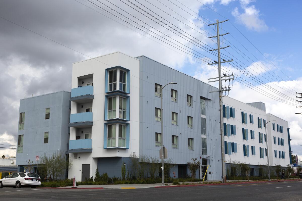 Metro @ Western, a 33-unit affordable housing development near Metro Expo Line's Western Station, pictured in 2020.