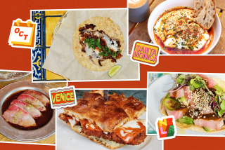 Collage of food photographs overlaid with Venice, Santa Monica, and NELA stickers