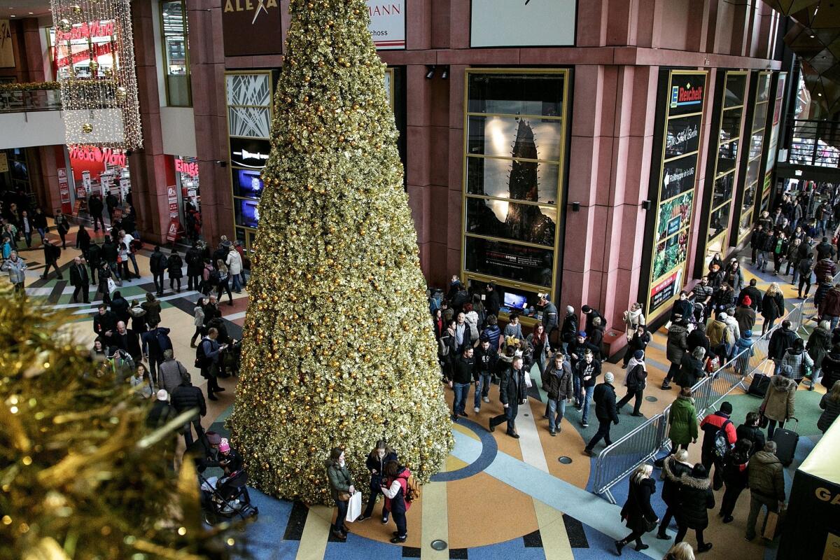 Hungarian lawmakers have banned Sunday shopping at major retailers and grocery chains to support more family togetherness. Exceptions are allowed for the four Sundays before Christmas, as is the case in Germany at malls like this Berlin shopping enclave.