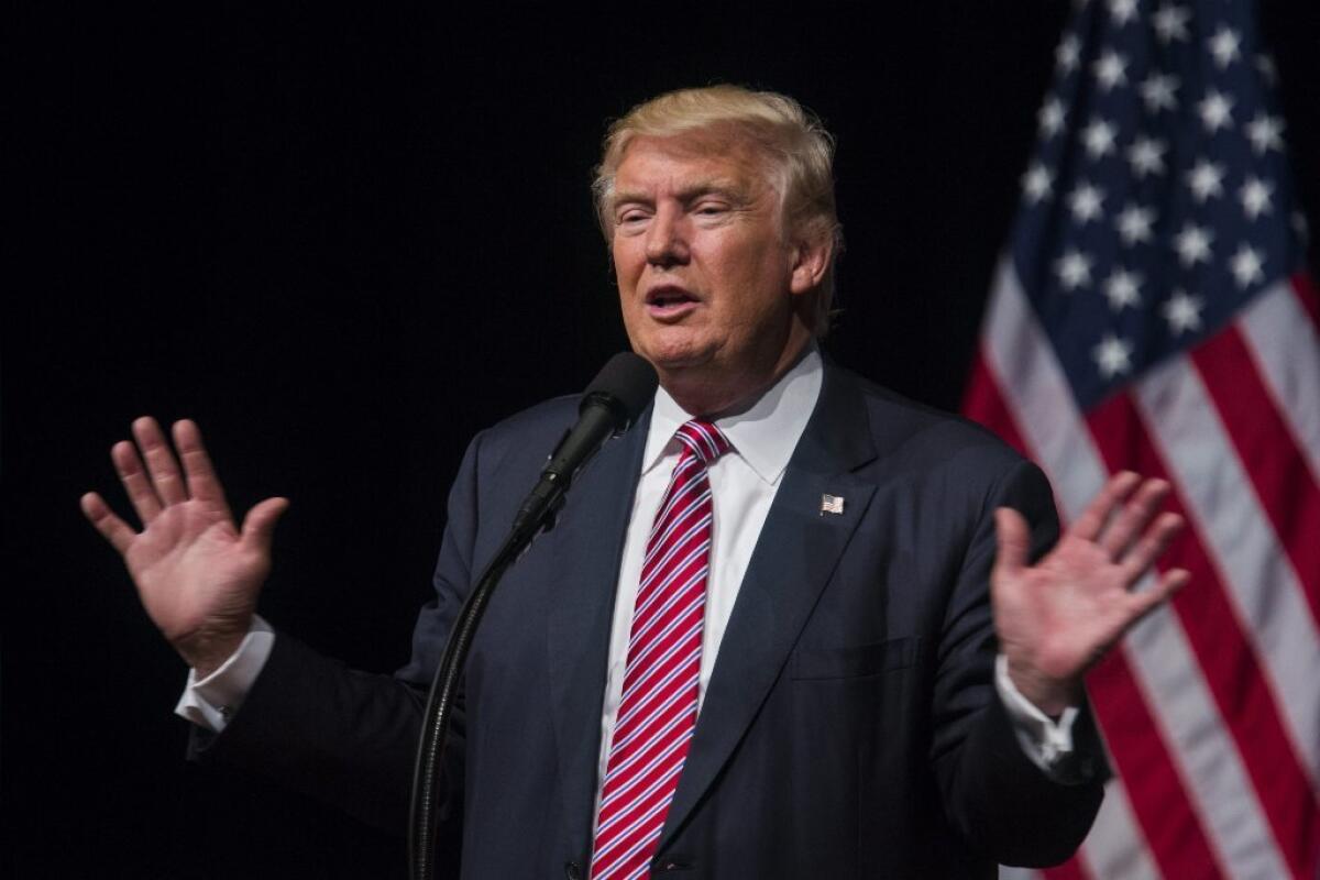 Donald Trump at a rally at Briar Woods High School in Ashburn, Va. Trump has referenced the “Trojan horse” before in describing immigrants who come to the U.S.