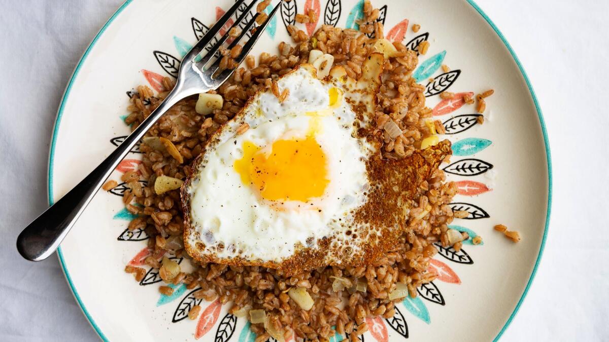Za’atar farro with fried eggs.