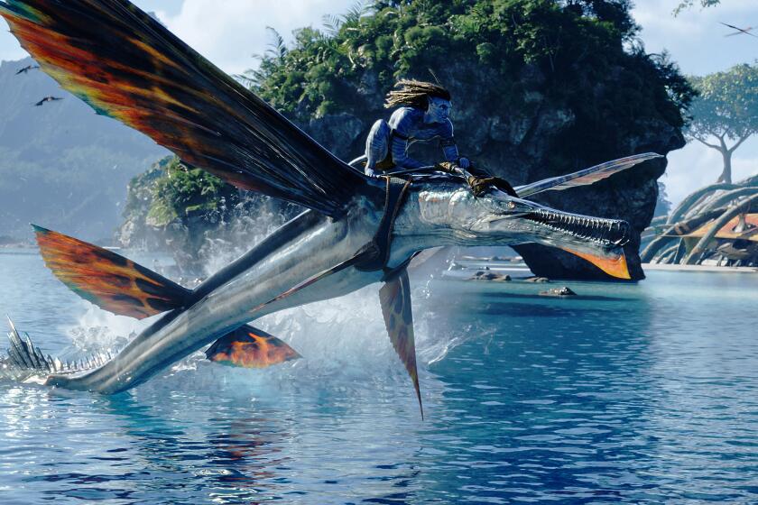 This image released by 20th Century Studios shows Jake Sully, portrayed by Sam Worthington, in "Avatar: The Way of Water." (20th Century Studios via AP)