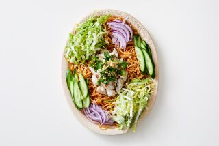 LOS ANGELES - THURSDAY, August 1 2019: Wimpy Cold Noodles. Food Stylist by Ben Mims / Julie Giuffrida and propped by Nidia Cueva at Proplink Tabletop Studio in downtown Los Angeles on Thursday, August 1, 2019. (Leslie Grow / For the Times)