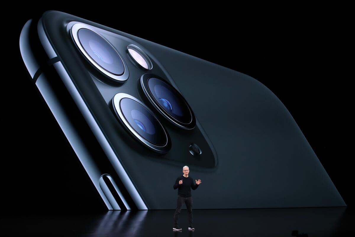 Apple CEO Tim Cook delivers the keynote address during an Apple event in 2019 in Cupertino, Calif.