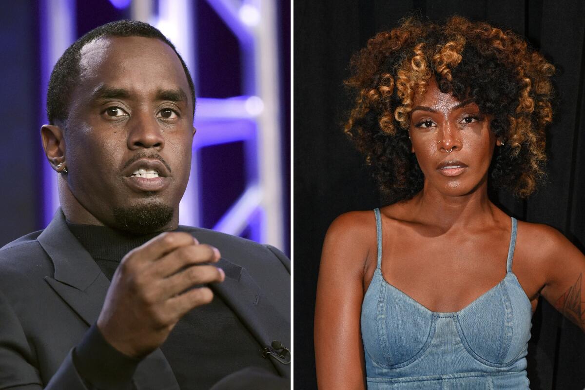 Separate photos of Sean 'Diddy' Combs and Dawn Richard of Danity Kane looking serious