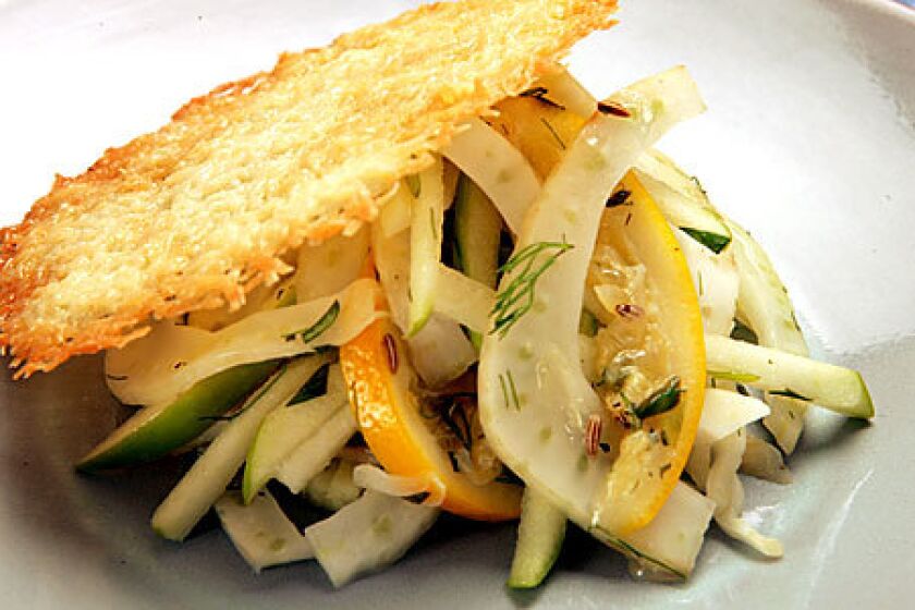 FRIED CHEESE: Frico with fennel-apple slaw.