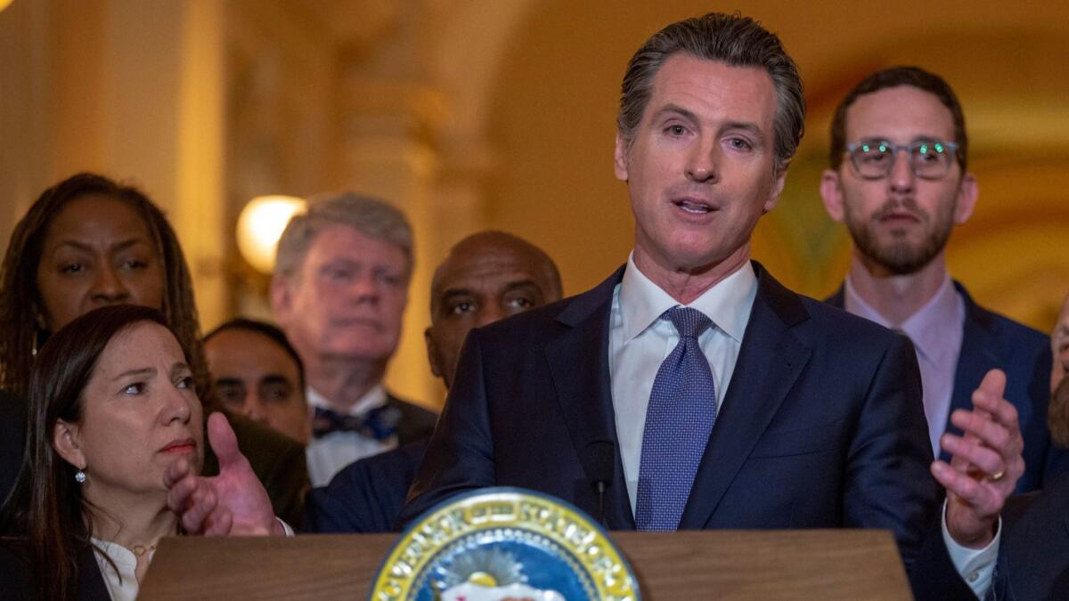Gov. Gavin Newsom at a news conference on his moratorium on executions Wednesday.
