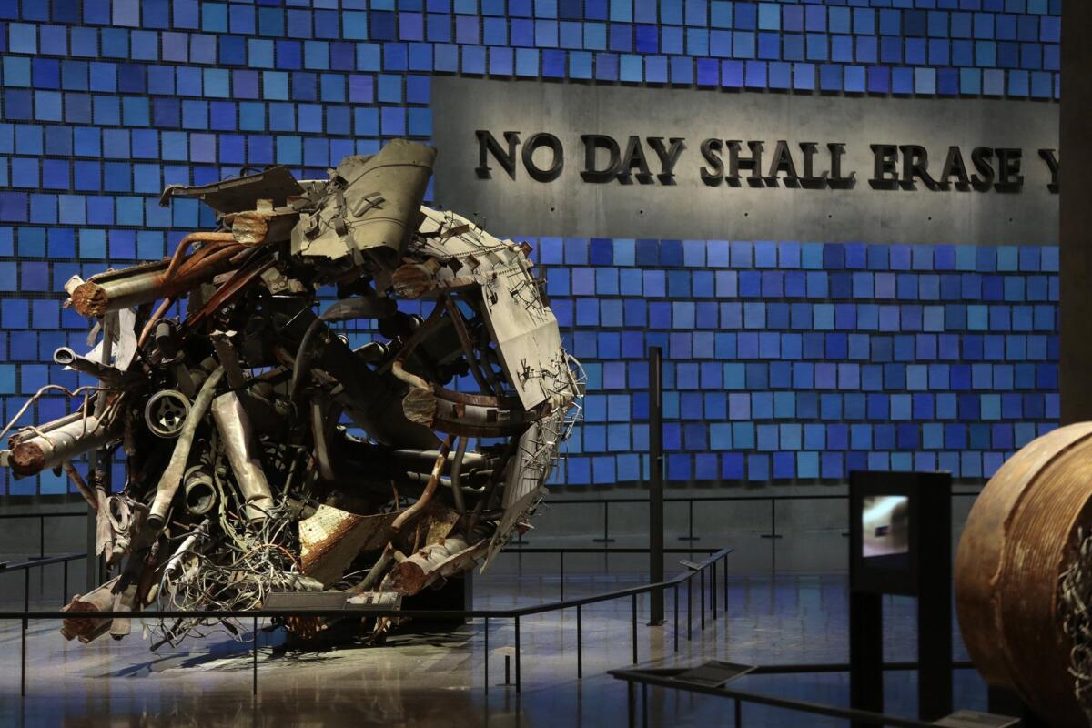 The 9/11 Memorial Museum, shown here soon after its May opening, has lots of objects on view but little space for contemplation. In this image, remnants of the World Trade Center's radio towers sit before an installation by Spencer Finch.