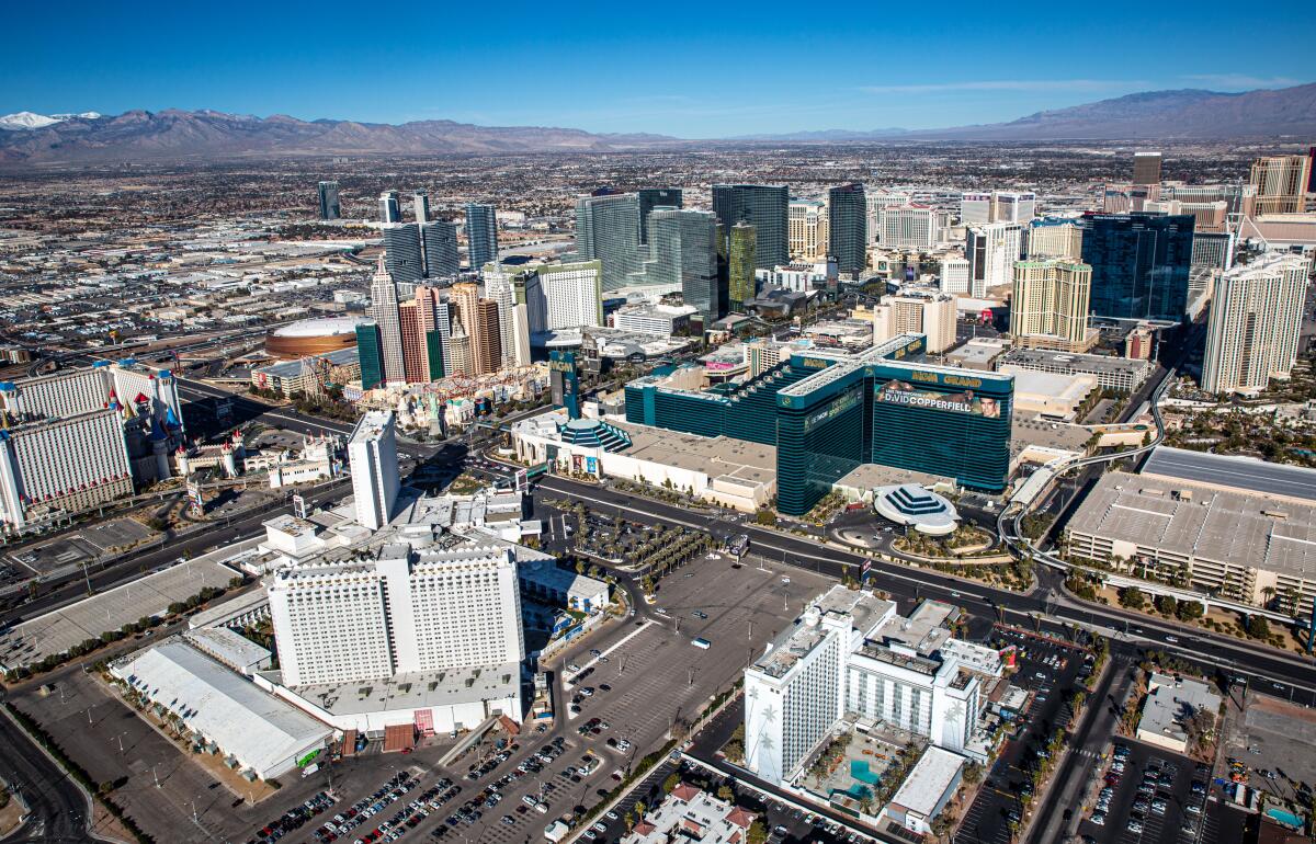 The Tropicana hotel, left, is the proposed site of a new major league stadium in Las Vegas for the Athletics.
