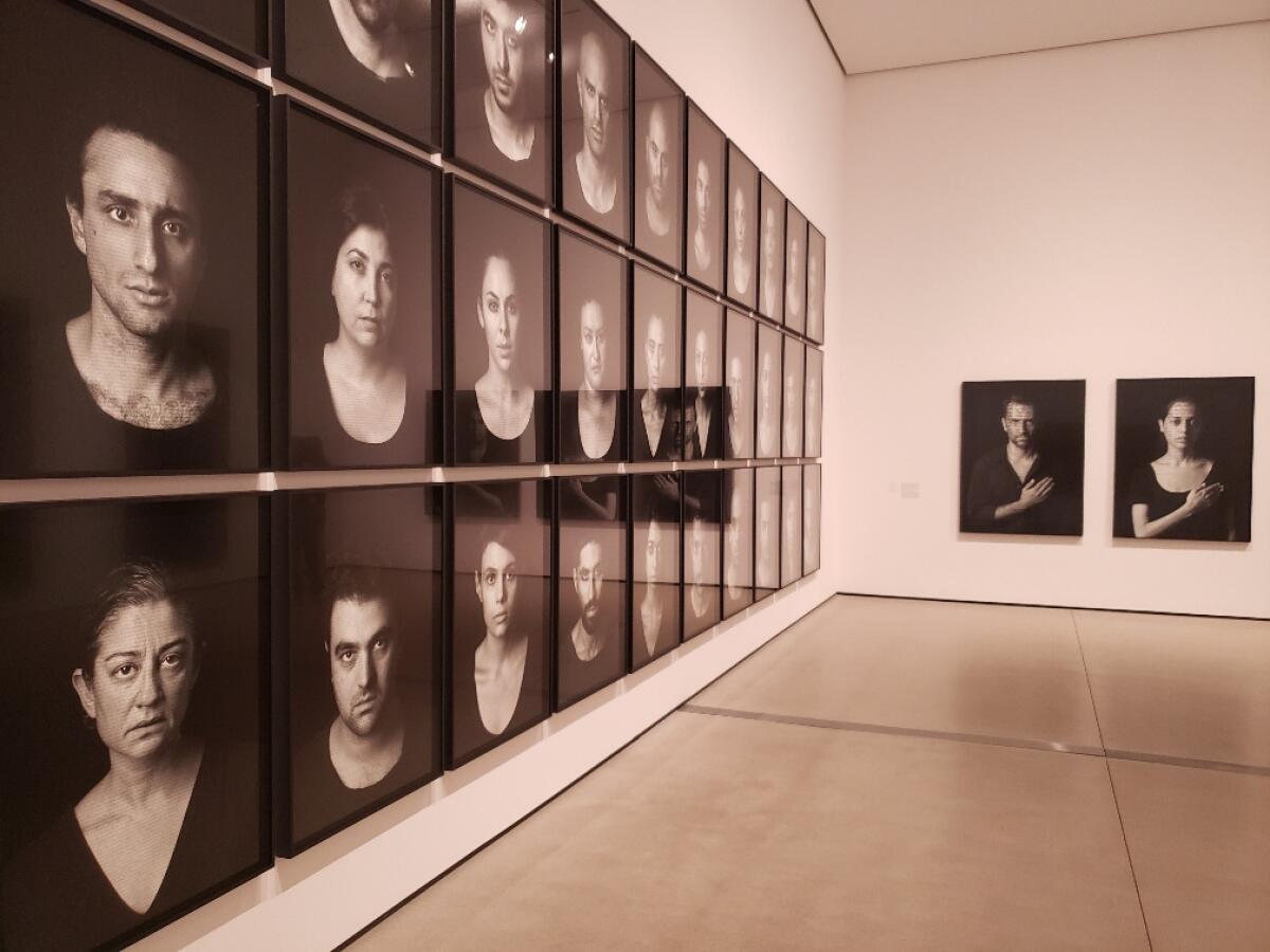 Installation view of "Shirin Neshat: I Will Greet the Sun Again" at the Broad.