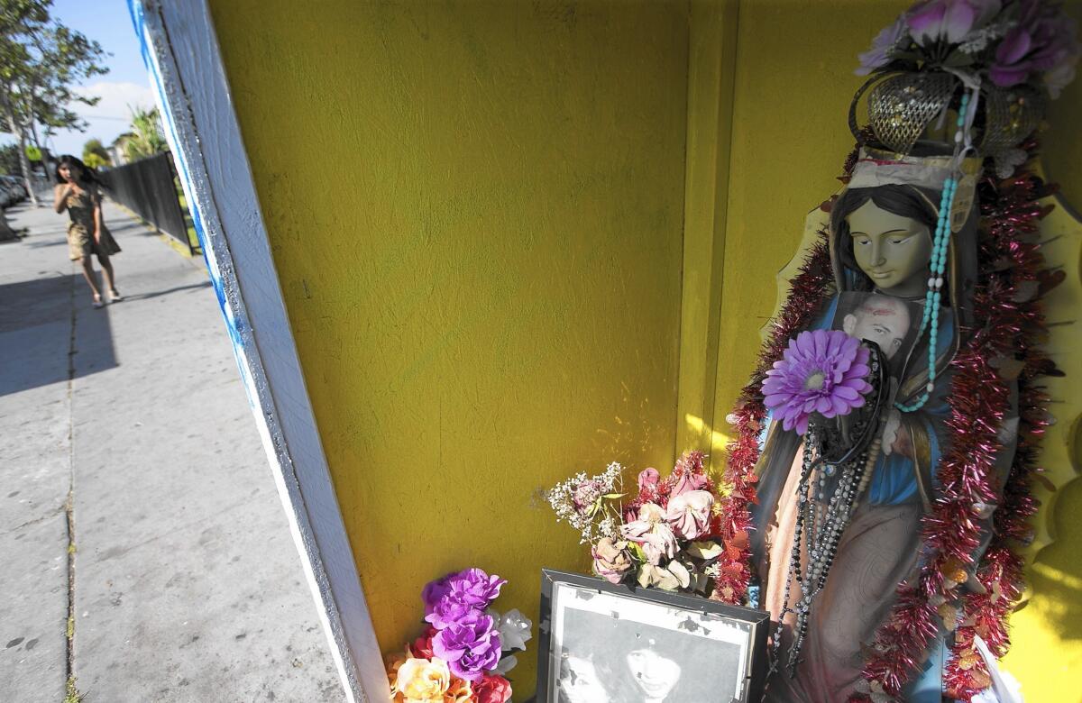A shrine honors people killed in the Townsend Street neighborhood in Santa Ana, now under a gang injunction.