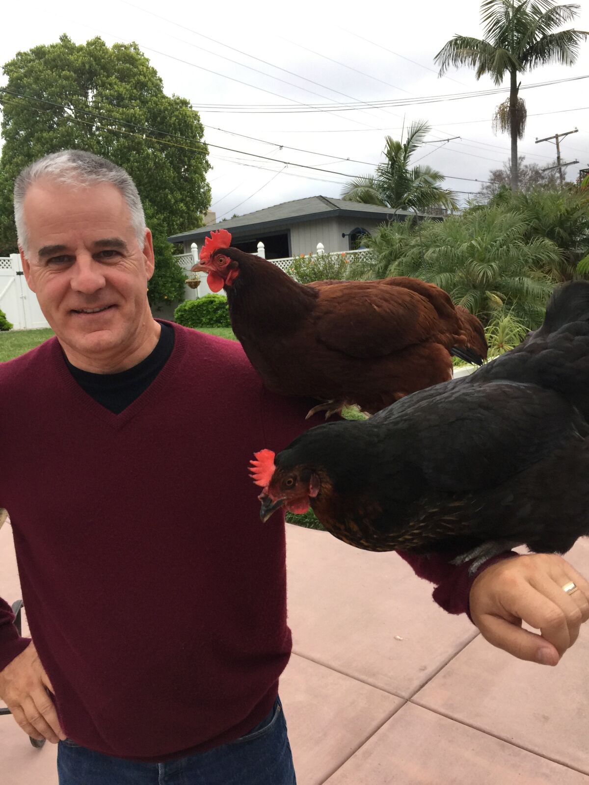 Karl Rand with his chickens