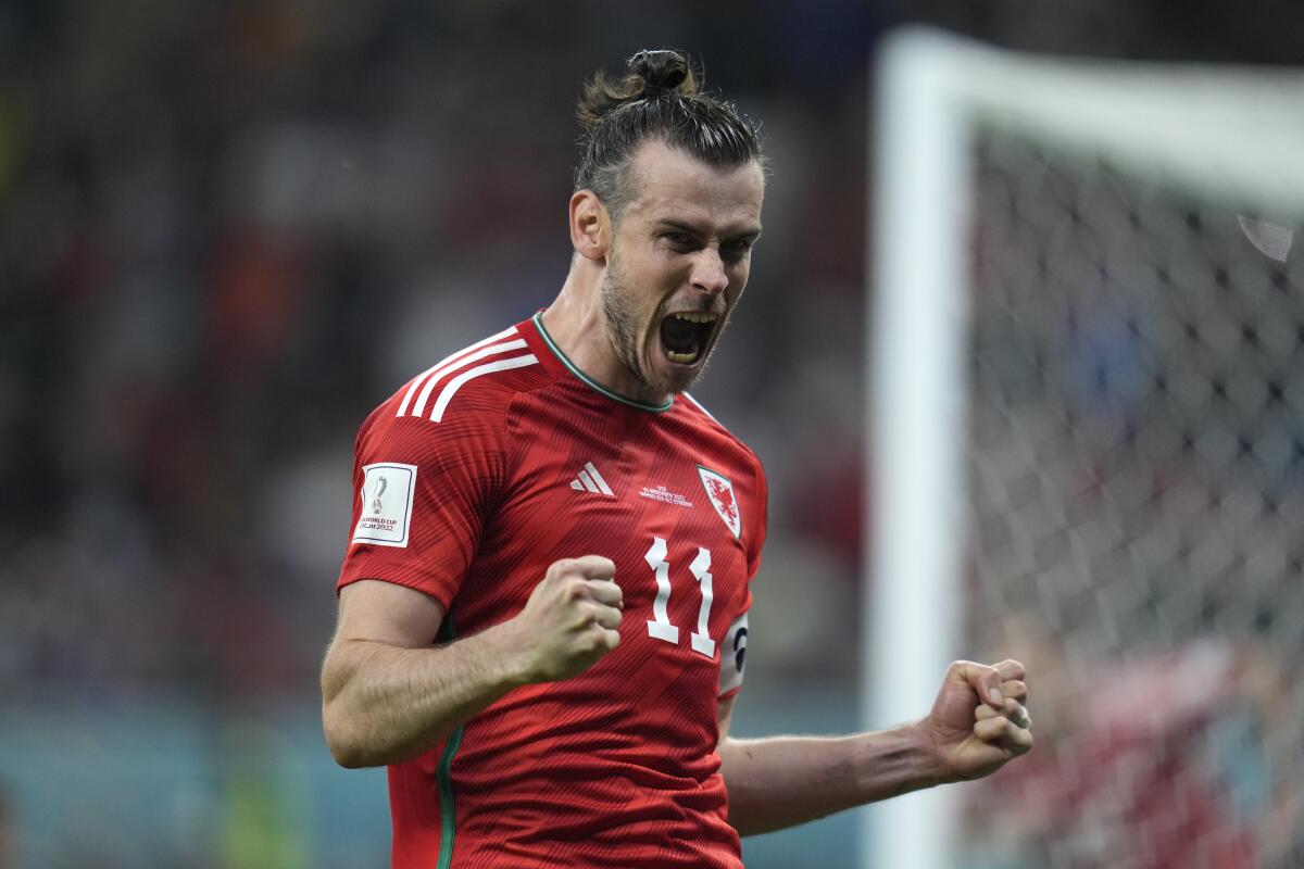 Wales' Gareth Bale celebrates 