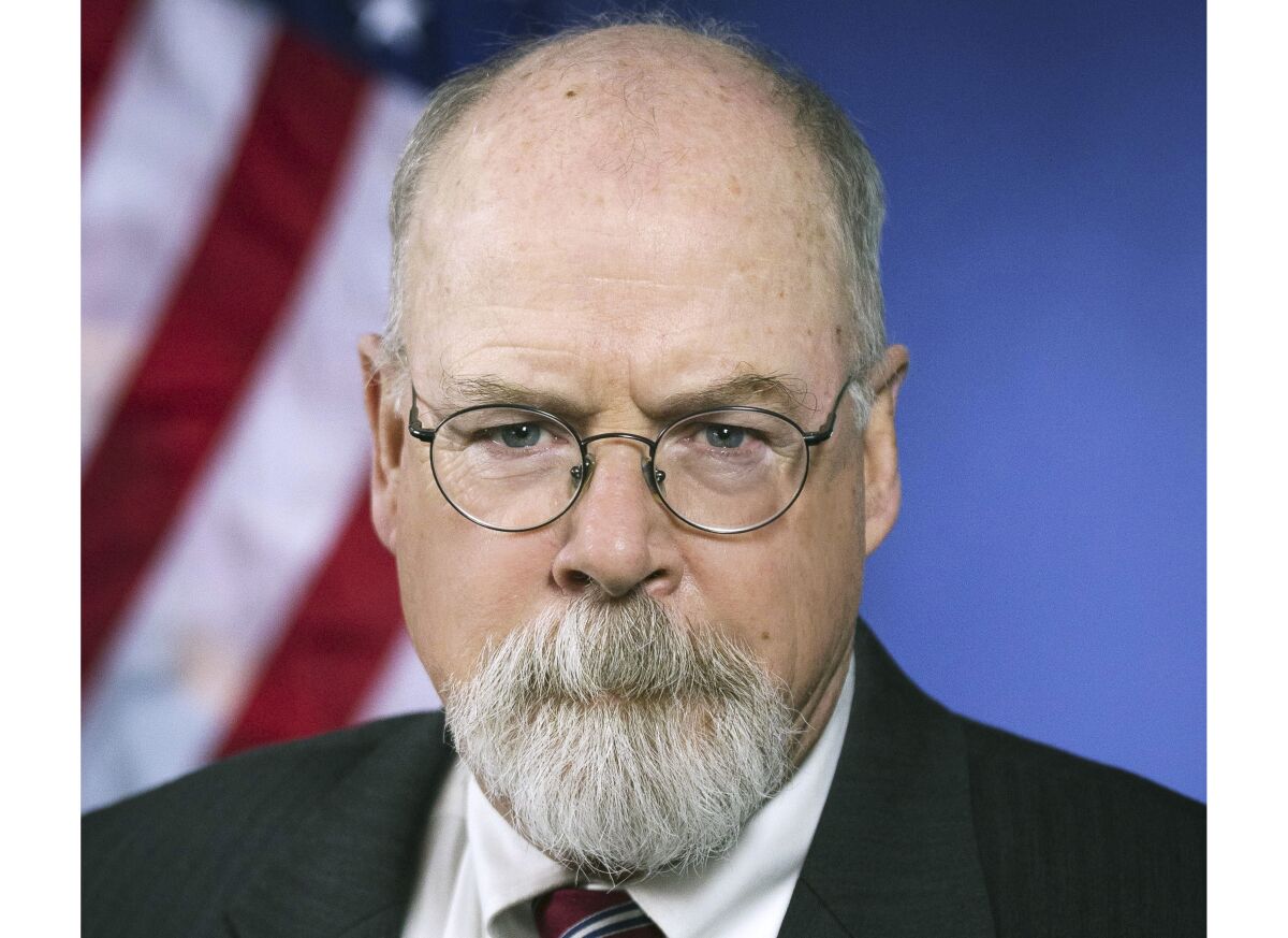 FILE - This 2018 portrait released by the U.S. Department of Justice shows Connecticut's U.S. Attorney John Durham. Durham, the federal prosecutor tapped to investigate the origins of the Russia investigation, has been presenting evidence before a grand jury as part of his probe, a person familiar with the matter said Friday, Aug. 13, 2021. (U.S. Department of Justice via AP, File)