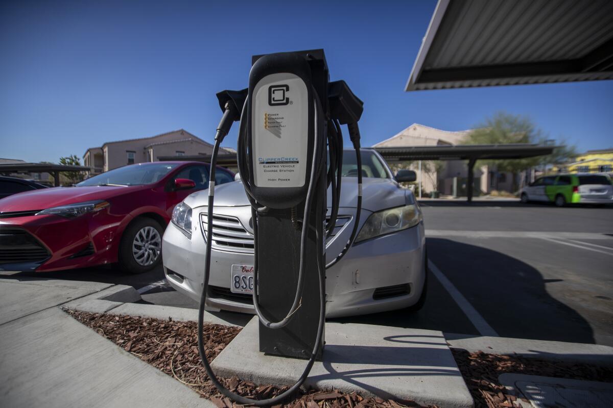 An electric vehicle charging station. 