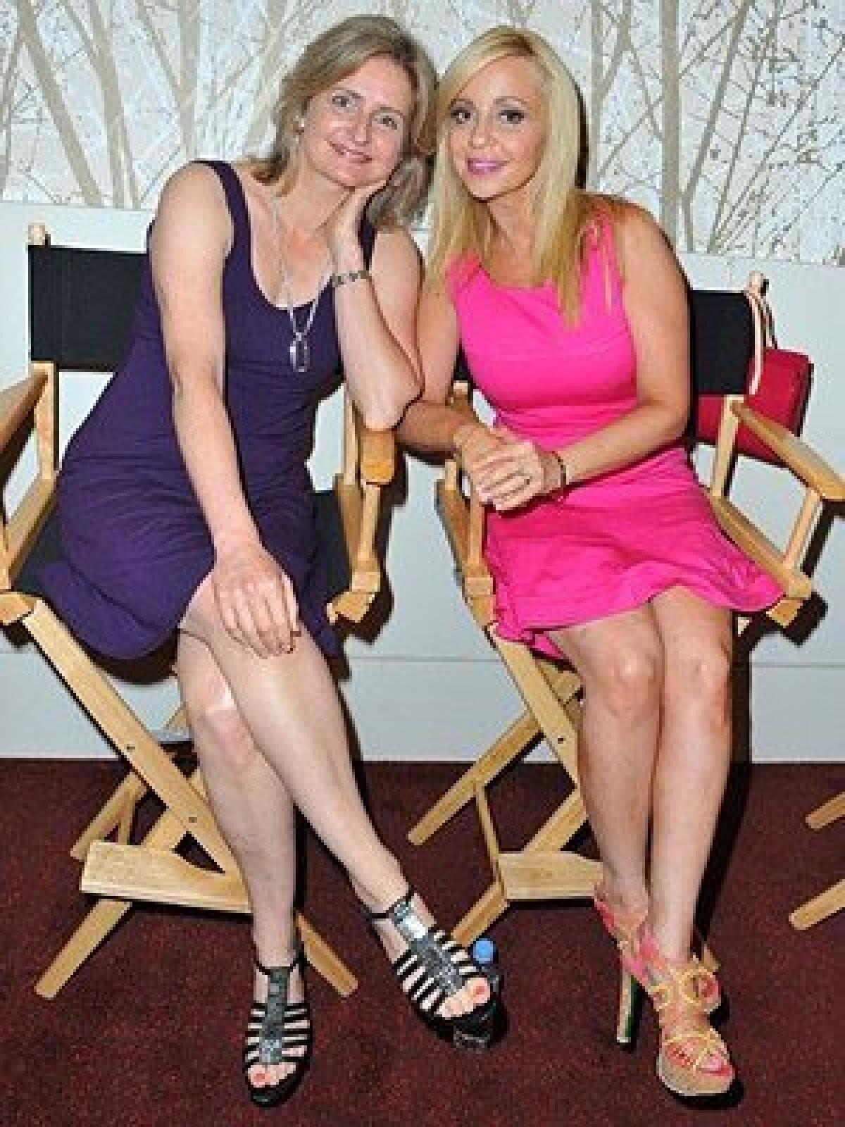 Cathy Weseluck, left, and Tara Strong, two of the voice actors in "My Little Pony: Equestria Girls," attend a press event for the movie at the Los Angeles Film Festival.