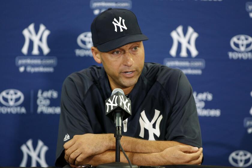 Derek Jeter of the New York Yankees attends a media availability in Tampa, Florida on Feb. 19 after announcing that the 2014 season will be his last before retiring.