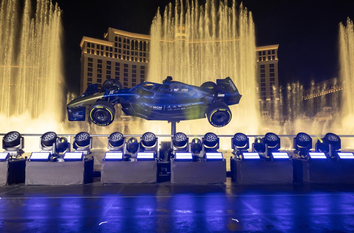 The winner's stage at the Bellagio Fountain Club on the Las Vegas Strip.