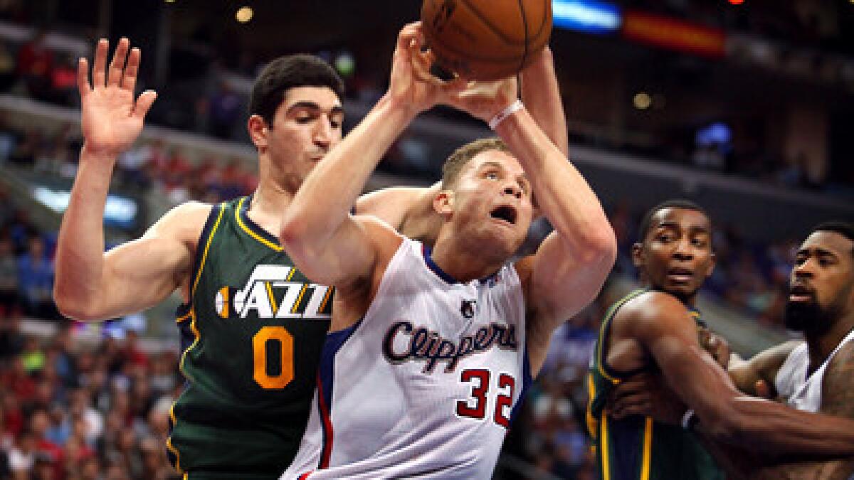 Blake Griffin (32) and the Clippers will try to extend their current winning streak to 10 games with a victory over Enes Kanter (0) and the Jazz on Friday night in Utah.