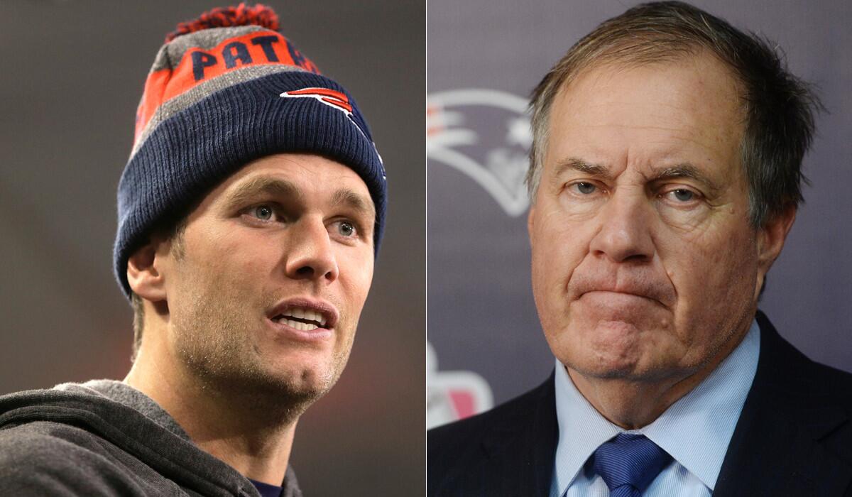 Patriots' Tom Brady, left, and Bill Belichick haven't publicly endorsed a presidential candidate.