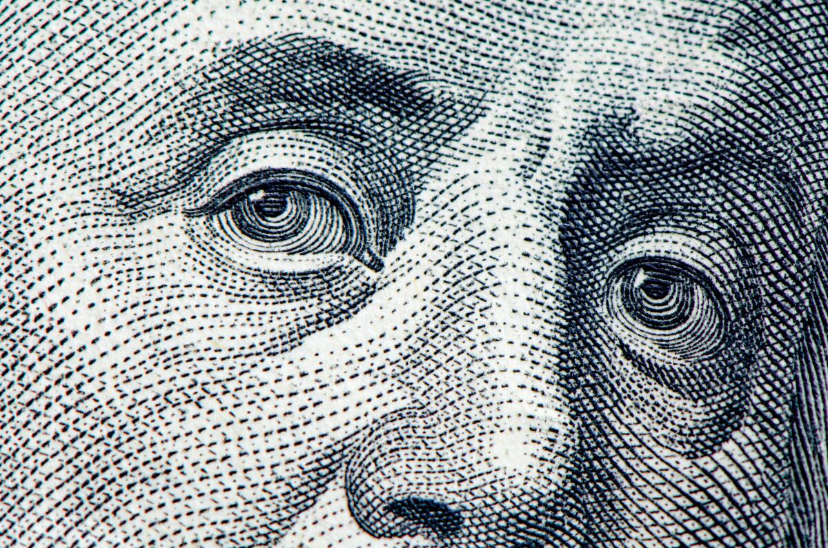 Benjamin Franklin detail $100 bill