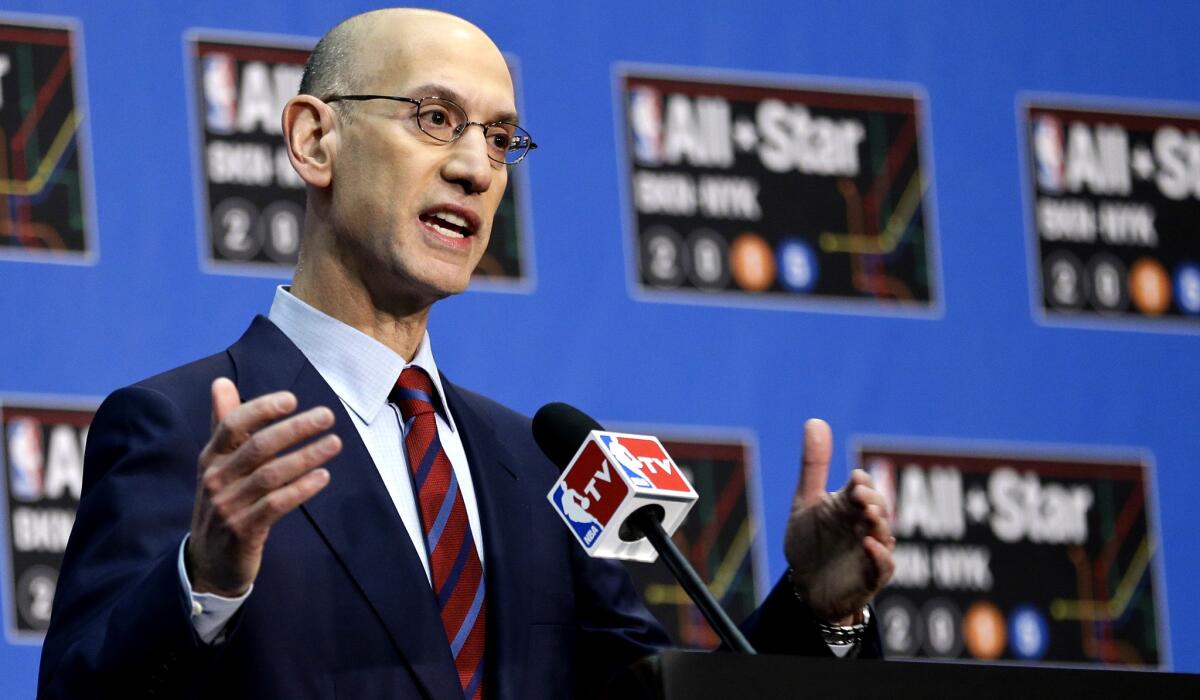 NBA Commissioner Adam Silver addresses the media during a news conference on Saturday in New York.
