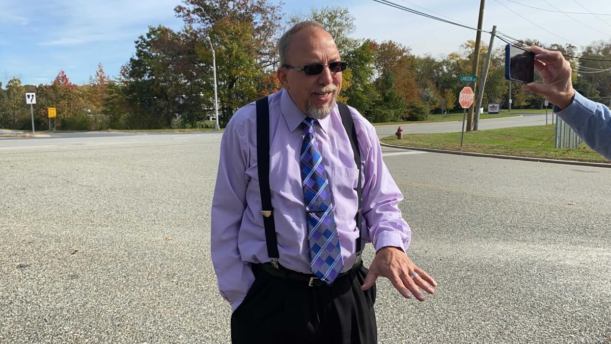 Edward Durr speaks to near his home in Swedesboro, N.J. on Thursday, Nov. 4, 2021. New Jersey's longtime state Senate president, Democrat Steve Sweeney lost reelection, falling to Durr, a Republican newcomer who spent little money and underscoring Democratic woes in the Biden era. (Ellie Rushing/The Philadelphia Inquirer via AP)