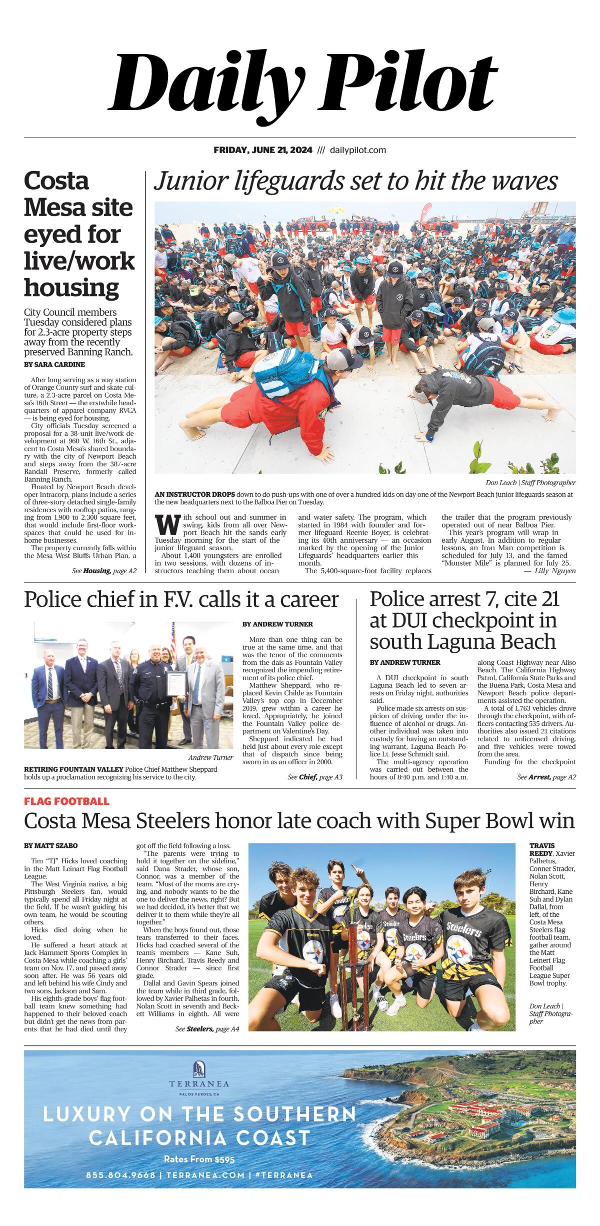 Front page of the Daily Pilot e-newspaper for Friday, June 21, 2024.
