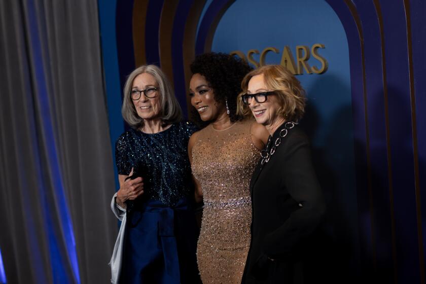 Hollywood, CA - January 09: Honorees Carol Littleton, Angela Bassett and Michelle Satter, from left, on the red carpet at the Academy of Motion Picture Arts and Sciences and the Board of Governors, Honorary Awards, as part of the Academy's 14th Governors Awards at The Ray Dolby Ballroom at Ovation Hollywood, in Hollywood, CA, Tuesday, Jan. 9, 2024. (Jay L. Clendenin / Los Angeles Times)