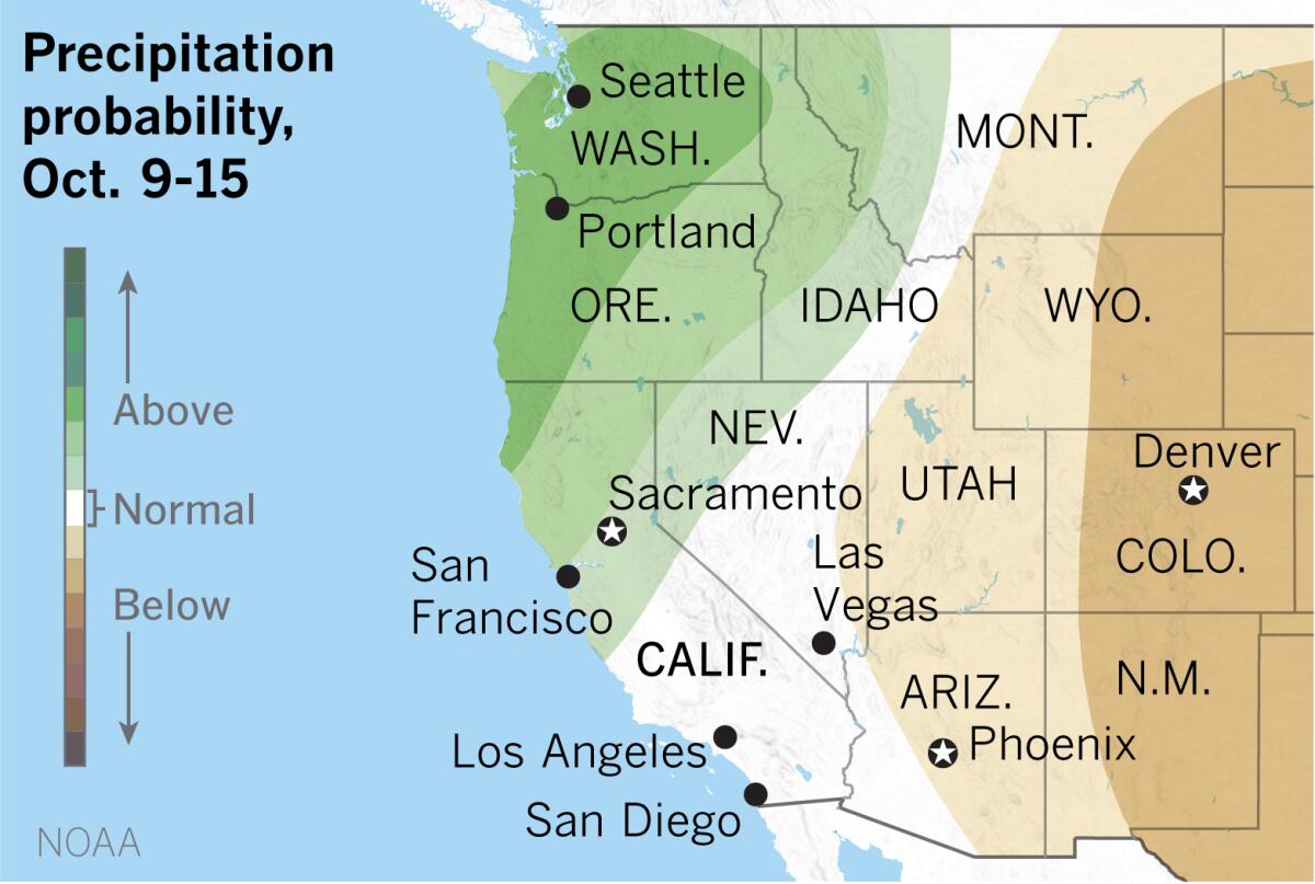 The extended outlook favors above-normal precipitation in Northern California.